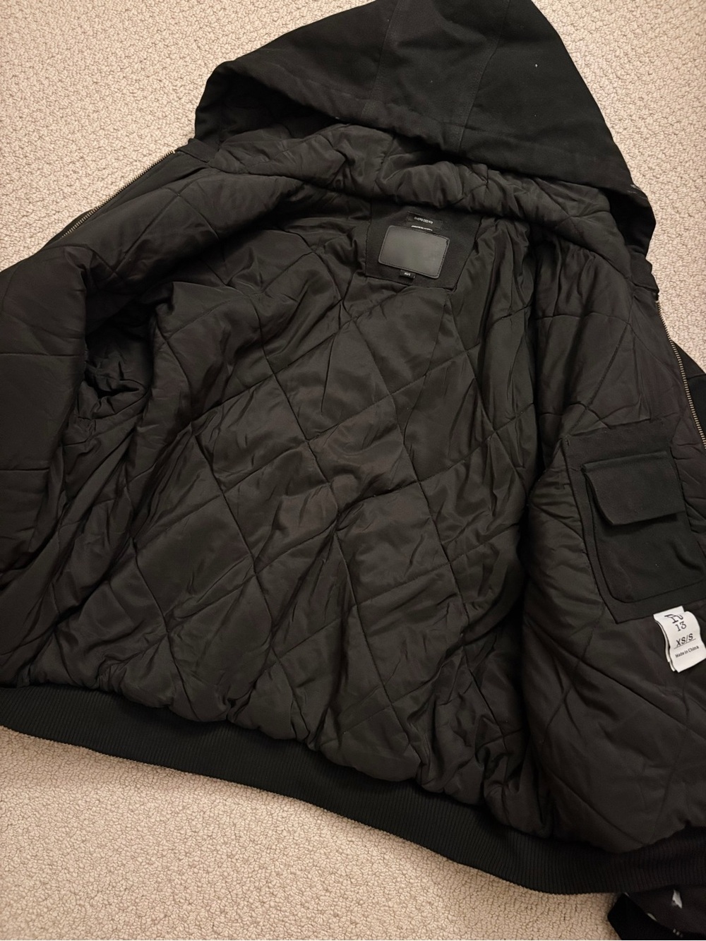 R13 Black Hooded Oversized Jacket with Padded Lining Size S Unisex - Picture 15 of 16